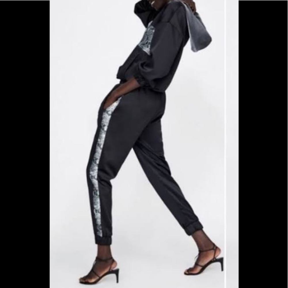 Zara satin trouser jogger with snakeskin stripe